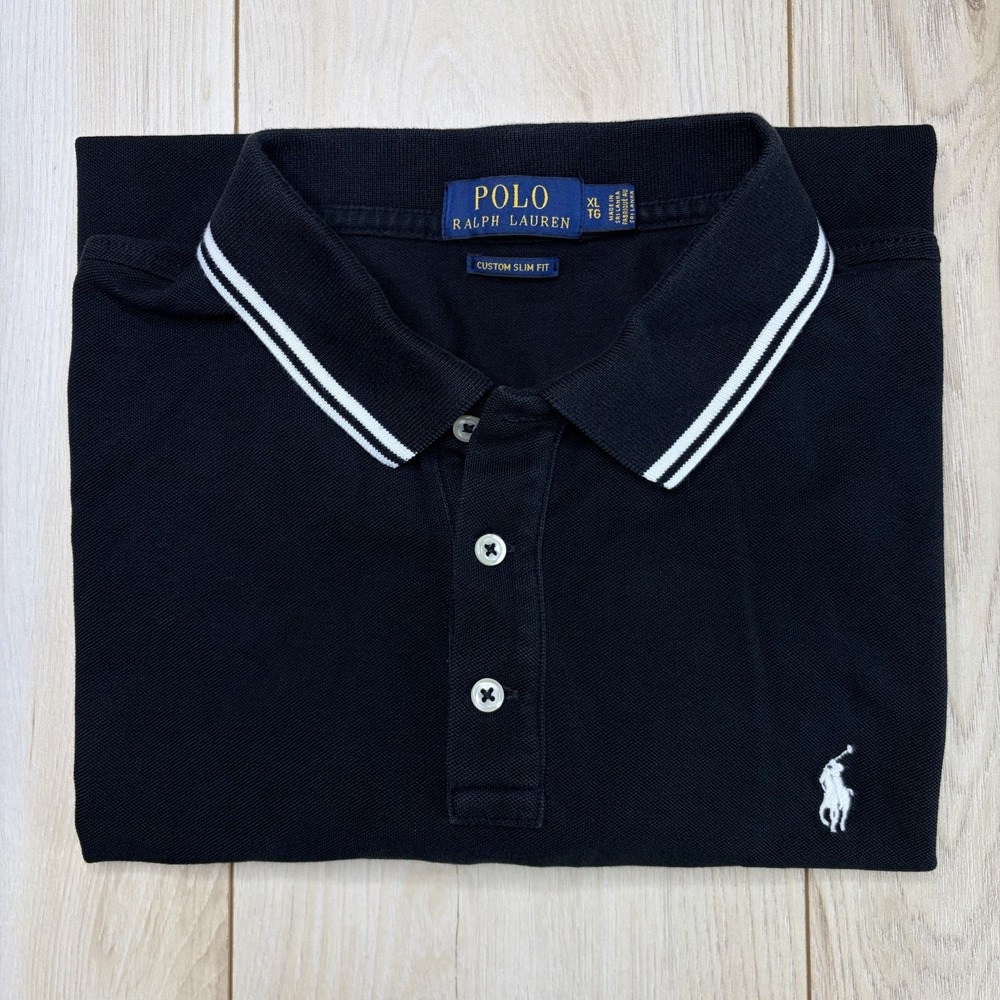 Polo Ralph Lauren Mens Tipped Collar Polo Shirt Size Large Custom Slim Fit Black